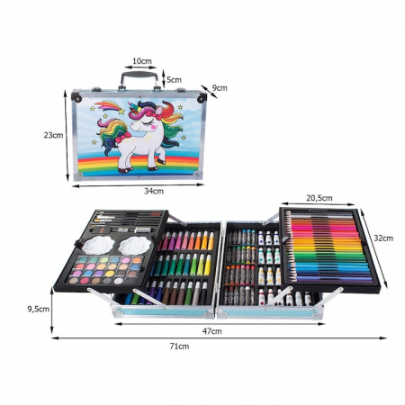 Set de pictura si desen pentru copii VarioShop®, 145 de piese, Cutie metalica, Albastru [7]
