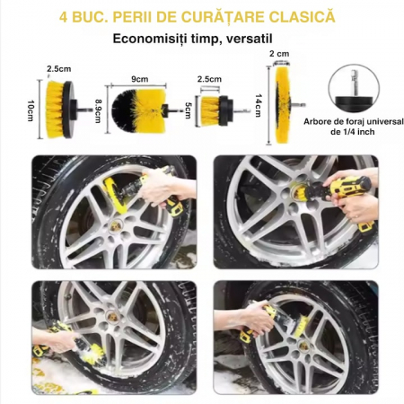 Set detailing auto 22 de piese VarioShop®, perii, bureti, racleta, prosop, manusa, interior/exterior, geanta transport si depozitare, versatil, curatare eficienta, Galben/Negru [1]