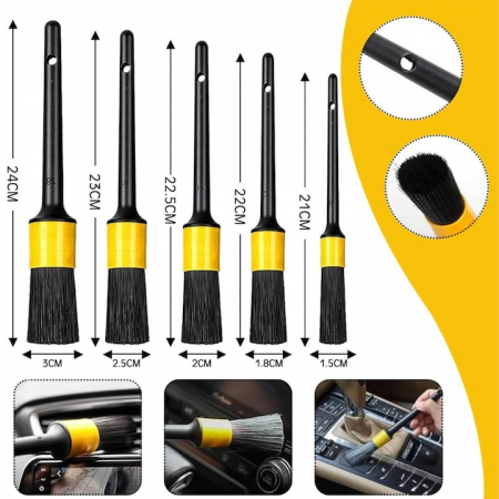 Set detailing auto 22 de piese VarioShop®, perii, bureti, racleta, prosop, manusa, interior/exterior, geanta transport si depozitare, versatil, curatare eficienta, Galben/Negru [4]