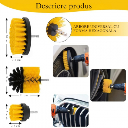 Set detailing auto 22 de piese VarioShop®, perii, bureti, racleta, prosop, manusa, interior/exterior, geanta transport si depozitare, versatil, curatare eficienta, Galben/Negru [2]