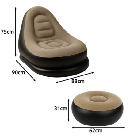 Set fotoliu gonflabil VarioShop® cu suport pentru picioare, exterior catifelat, PVC durabil, dimensiuni mari, rezistent la apa, ideal pentru relaxare acasa sau in aer liber, cu pompa inclusa, Crem/Neg [8]
