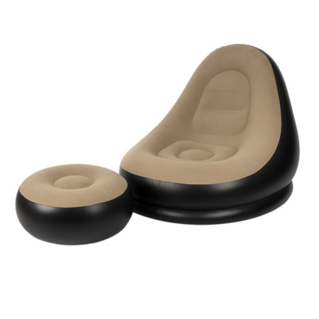 Set fotoliu gonflabil VarioShop® cu suport pentru picioare, exterior catifelat, PVC durabil, dimensiuni mari, rezistent la apa, ideal pentru relaxare acasa sau in aer liber, cu pompa inclusa, Crem/Neg [1]
