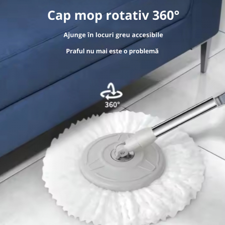 Set Galeata si Mop Rotativ VarioShop®, Rotire 360 Grade, Maner Telescopic Reglabil, Sistem de Stoarcere Automata, Supapa Scurgere, Toate Tipurile de Pardoseli, Alb/Gri [2]