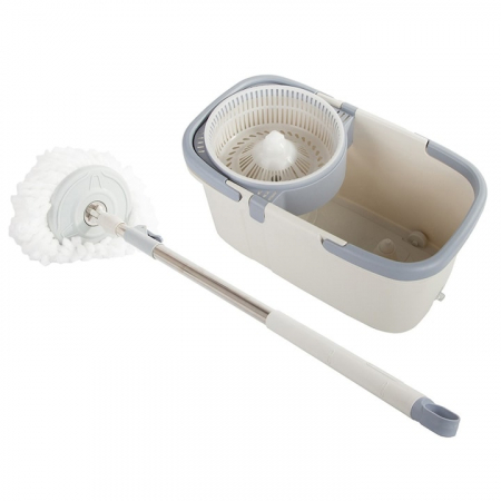Set Galeata si Mop Rotativ VarioShop®, Rotire 360 Grade, Maner Telescopic Reglabil, Sistem de Stoarcere Automata, Supapa Scurgere, Toate Tipurile de Pardoseli, Alb/Gri [9]