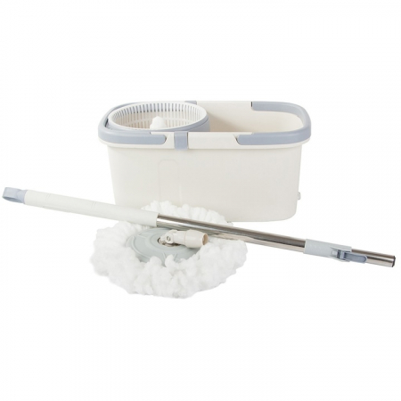 Set Galeata si Mop Rotativ VarioShop®, Rotire 360 Grade, Maner Telescopic Reglabil, Sistem de Stoarcere Automata, Supapa Scurgere, Toate Tipurile de Pardoseli, Alb/Gri [6]