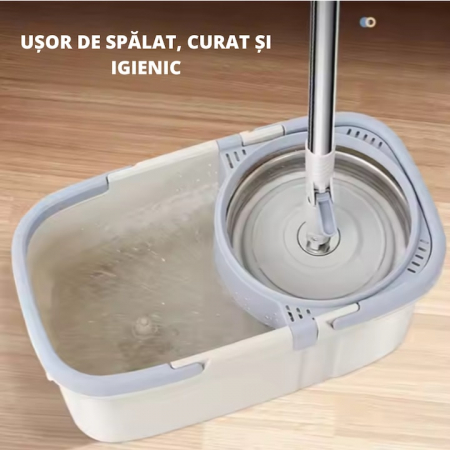 Set Galeata si Mop Rotativ VarioShop®, Rotire 360 Grade, Maner Telescopic Reglabil, Sistem de Stoarcere Automata, Supapa Scurgere, Toate Tipurile de Pardoseli, Alb/Gri [1]