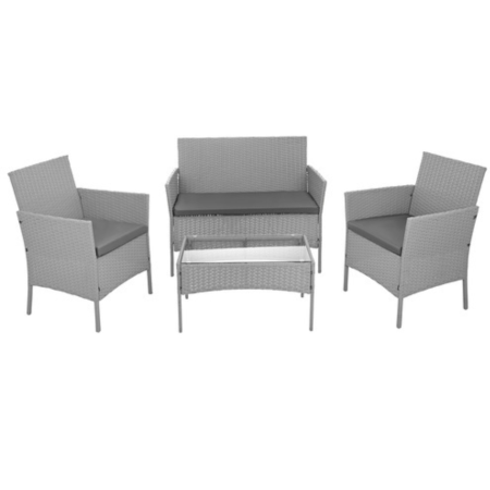 Set mobilier gradina ratan gri VarioShop®, canapea, 2 fotolii si masa, pentru terasa si exterior, design modern