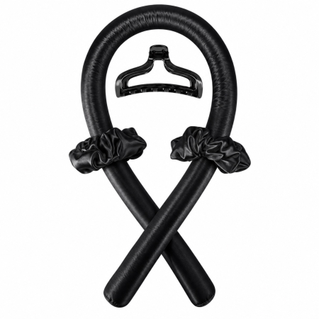 Accesorii par - Set ondulator fara caldura VarioShop®, pentru bucle peste noapte, banda moale 100 cm, 2 elasticuri si clema de par incluse, negru satinat