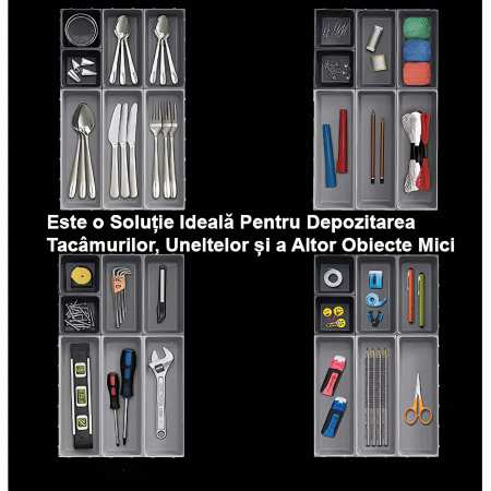 Set Organizator Multifunctional VarioShop®, 10 Recipiente de Diferite Marimi, Conectare Rapida Prin Carlige Speciale, Pentru Tacamuri, Unelte sau Alte Obiecte Mici, Montabil in Sertar, 52 x 43, 5 x 5  [26]