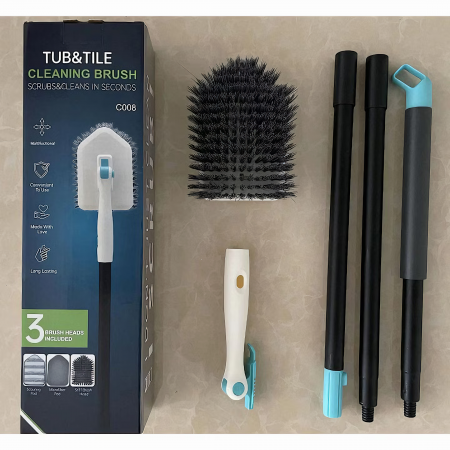 Set Perie Multifunctionala 3in1 VarioShop®, Multiple Utilizari, Maner Ergonomic, 2x Lavete Curatare, 1x Laveta Microfibra, 1x Perie Rigida, Rotire de 180°, Maner Lung Extensibil, 56cm-128cm, Alb [18]