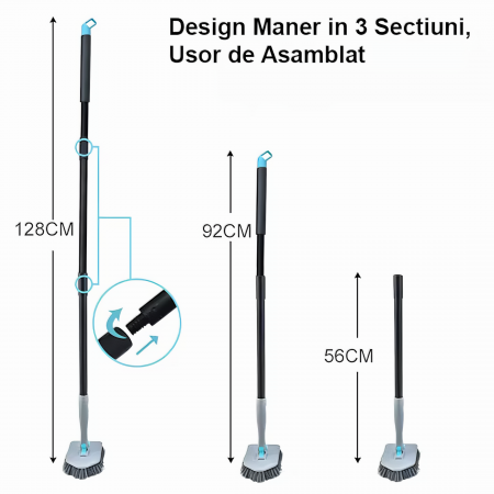 Set Perie Multifunctionala 3in1 VarioShop®, Multiple Utilizari, Maner Ergonomic, 2x Lavete Curatare, 1x Laveta Microfibra, 1x Perie Rigida, Rotire de 180°, Maner Lung Extensibil, 56cm-128cm, Alb [16]