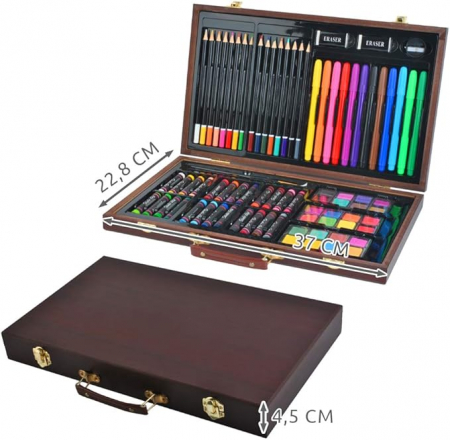 Set Pictura si Desen VarioShop®, contine 81 de piese si o trusa organizare din lemn, potrivit pentru incepatori dar si artisti avansati, dimensiuni 37 x 22, 8 x 4, 5 cm, Multicolor [10]