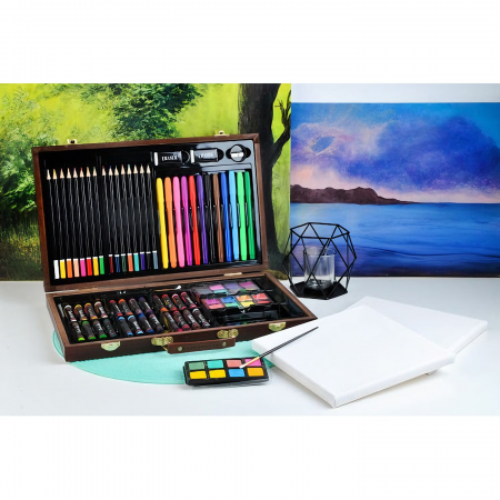 Set Pictura si Desen VarioShop®, contine 81 de piese si o trusa organizare din lemn, potrivit pentru incepatori dar si artisti avansati, dimensiuni 37 x 22, 8 x 4, 5 cm, Multicolor [2]