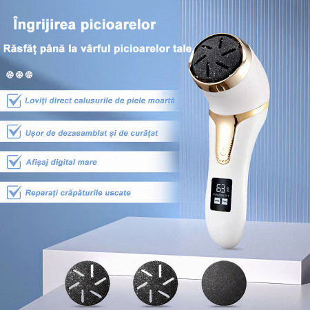 Set Pila electrica pentru talpi si calcaie, VarioShop®, display digital, acumulator 1200 mAh, 2 viteze, 2400 rot/min, 3 capete incluse, lanterna LED, incarcare USB, indepartare piele moarta, indeparta [20]