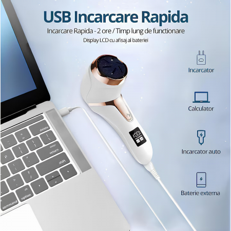 Set Pila electrica pentru talpi si calcaie, VarioShop®, display digital, acumulator 1200 mAh, 2 viteze, 2400 rot/min, 3 capete incluse, lanterna LED, incarcare USB, indepartare piele moarta, indeparta [12]
