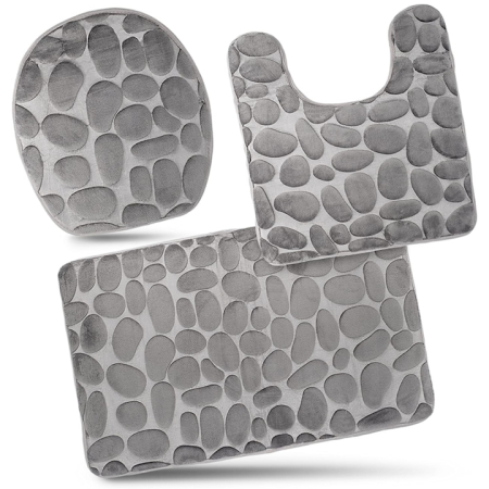 Covorase baie - Set premium de 3 covorase pentru baie VarioShop®, antiderapante, absorbtie ridicata, uscare rapida, lavabil, pufos la atingere, Gri