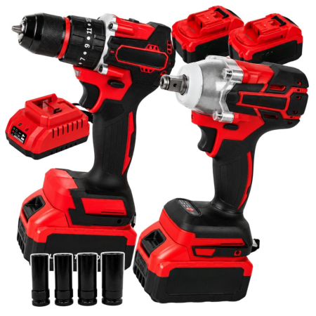Seturi si accesorii pentru gaurit si insurubat - Set scule cu acumulator VarioShop®, masina de gaurit cu percutie si cheie de impact 350 Nm, 2 baterii 21V 3Ah, Brushless, geanta transport
