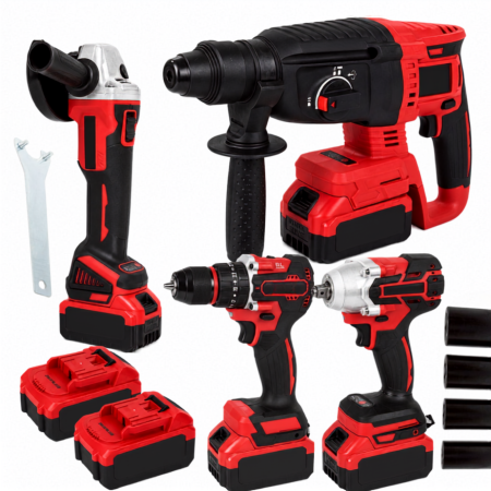 Seturi si accesorii pentru gaurit si insurubat - Set scule profesionale VarioShop®, 4 unelte electrice cu acumulator, Brushless, 2 baterii 21V, geanta transport