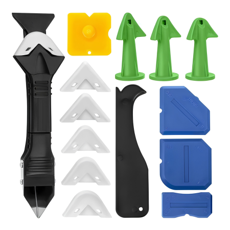Unelte si aparate de masura - Set spatule pentru aplicare si indepartare silicon VarioShop®, pentru rosturi si etansari, 14 piese, raclete, aplicatoare si lama inox