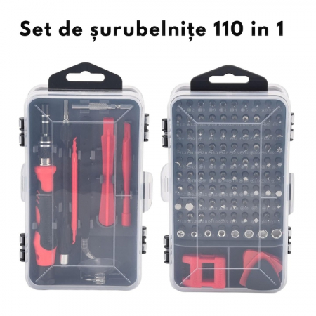 Set Surubelnite de Precizie 110 in 1 VarioShop®, 98 Biti, Ventuza, Penseta, Magnetizare, Maner Ergonomic, Carcasa Depozitare, pentru Electronice, Electrocasnice, Mobilier, Telefoane, Macbook, iMac, iP [1]