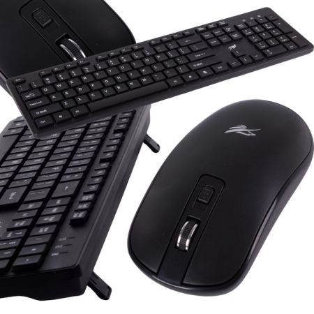 Set tastatura si mouse wireless VarioShop®, silentios cu tastatura numerica, confort, performanta si eleganta pentru orice spatiu de lucru, Negru
