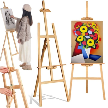 Sevalete - Sevalet pentru pictura VarioShop®, din lemn masiv, pliabil, inaltime reglabila pana la 165 cm, suport panze 2–125 cm, bej