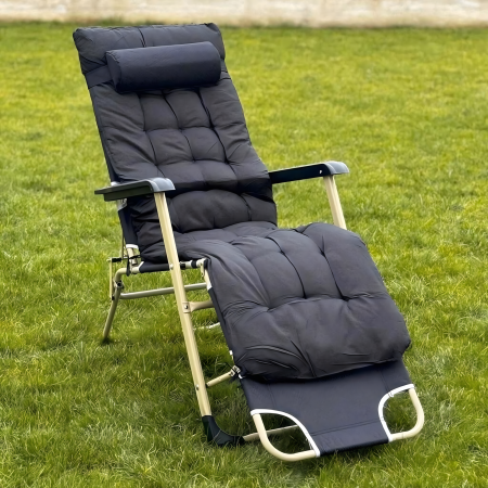 Sezlong pliabil VarioShop®, perna, cadru otel rezistent, material respirabil, reglabil, ergonomic, pentru gradina, terasa, balcon si plaja, negru
