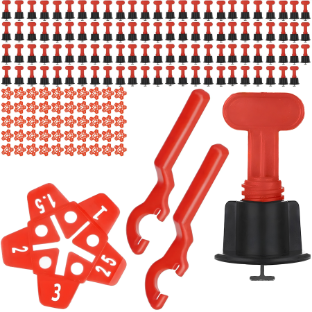 Scule electrice & Unelte - Sistem de nivelare pentru gresie si faianta VarioShop®, 100 cleme reutilizabile, 50 distantieri stea, 2 chei, pentru placi 3-16 mm, montaj precis si rapid