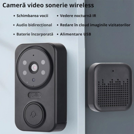 Sonerie inteligenta VarioShop®, cu camera de supraveghere 1080p, interfon, functie IR Night vision, audio bidirectional si conexiune la aplicatia, instalare rapida, Negru [3]