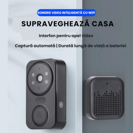 Sonerie inteligenta VarioShop®, cu camera de supraveghere 1080p, interfon, functie IR Night vision, audio bidirectional si conexiune la aplicatia, instalare rapida, Negru [1]