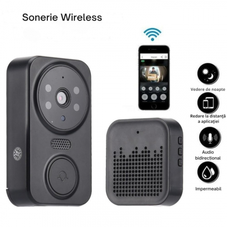 Sonerie inteligenta VarioShop®, cu camera de supraveghere 1080p, interfon, functie IR Night vision, audio bidirectional si conexiune la aplicatia, instalare rapida, Negru [12]