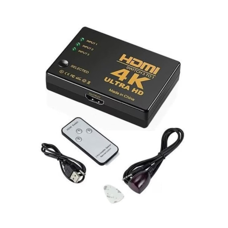 Electronice & Gadgeturi - Splitter HDMI VarioShop®, 3 porturi tip A cu telecomanda IR, suport 4K, Full HD si 3D, alimentare USB DC 5V, comutare automata si manuala, negru