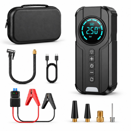 Auto & Moto - Starter auto portabil VarioShop®, 5 in 1, 1000A, compresor digital, power bank QC 3.0, Type-C 18W, lanterna LED 350 lm, pentru 12V