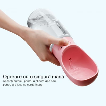 Sticla portabila cu rezervor de apa pentru animale VarioShop®, rezistent la scurgeri, functie blocare/deblocare, capacitate 380 ml, 22 x 7.5 cm, Roz [4]