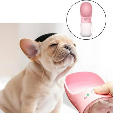 Sticla portabila cu rezervor de apa pentru animale VarioShop®, rezistent la scurgeri, functie blocare/deblocare, capacitate 380 ml, 22 x 7.5 cm, Roz [9]