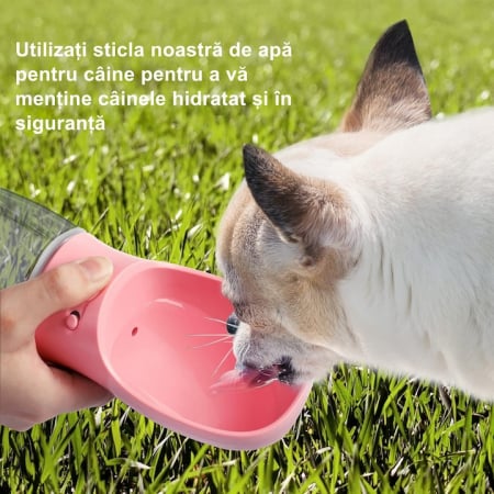 Sticla portabila cu rezervor de apa pentru animale VarioShop®, rezistent la scurgeri, functie blocare/deblocare, capacitate 380 ml, 22 x 7.5 cm, Roz [5]