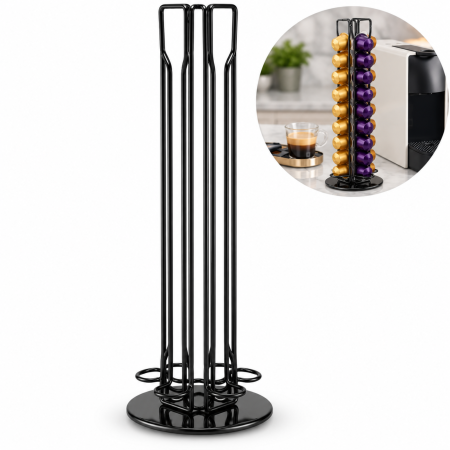 Articole pentru bauturi si cafele - Suport capsule cafea VarioShop® , pentru organizare, compatibil Nespresso, rotativ 360°, capacitate 40 capsule, baza stabila, inaltime 39,5 cm, negru