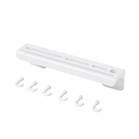 Suporturi si accesorii baie - Suport de perete autoadeziv pentru cutite VarioShop®, ustensile de bucatarie, 6 carlige, montare fara gaurire, instalare usoara, 25.7 x 6 x 5.5 cm, Alb