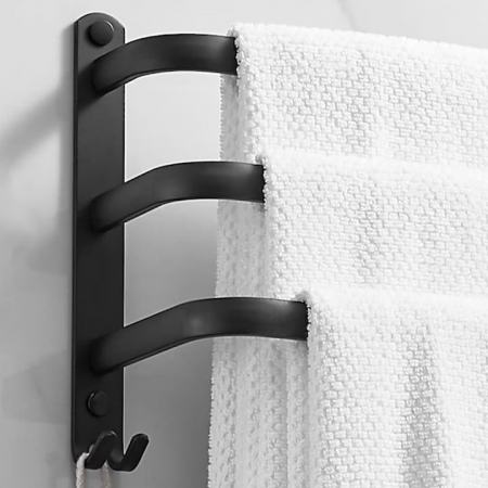 Suport de Prosoape VarioShop®, Montare pe Perete, 3 Nivele, Accesorii Instalare, Rezistent la Apa si Rugina, Aluminiu, 49 x 24 cm, Negru [12]