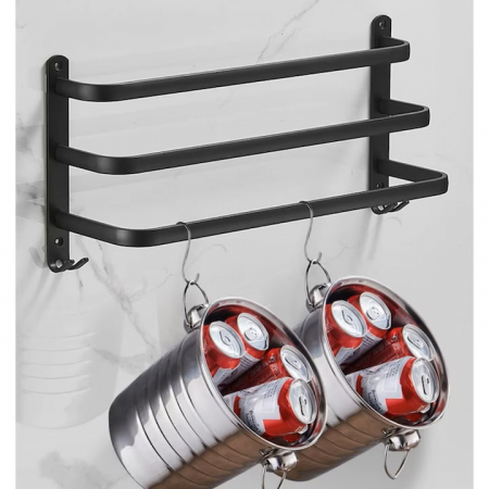 Suport de Prosoape VarioShop®, Montare pe Perete, 3 Nivele, Accesorii Instalare, Rezistent la Apa si Rugina, Aluminiu, 49 x 24 cm, Negru [8]