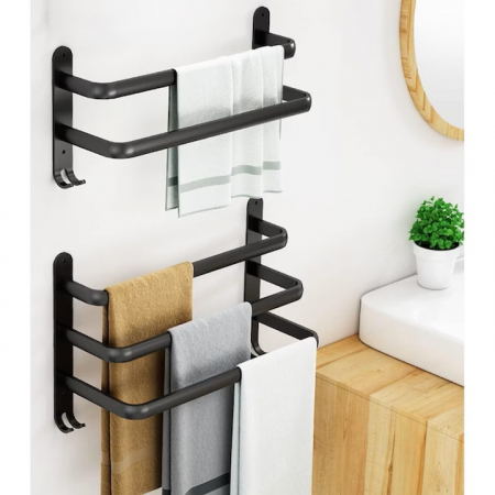 Suport de Prosoape VarioShop®, Montare pe Perete, 3 Nivele, Accesorii Instalare, Rezistent la Apa si Rugina, Aluminiu, 49 x 24 cm, Negru [10]