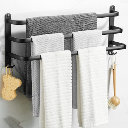 Suport de Prosoape VarioShop®, Montare pe Perete, 3 Nivele, Accesorii Instalare, Rezistent la Apa si Rugina, Aluminiu, 49 x 24 cm, Negru [4]