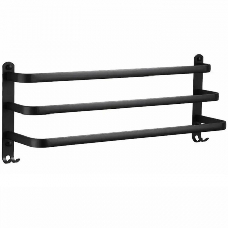Suporturi si accesorii de baie - Suport de Prosoape VarioShop®, Montare pe Perete, 3 Nivele, Accesorii Instalare, Rezistent la Apa si Rugina, Aluminiu, 49 x 24 cm, Negru