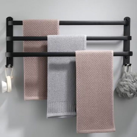 Suport de Prosoape VarioShop®, Montare pe Perete, 3 Nivele, Accesorii Instalare, Rezistent la Apa si Rugina, Aluminiu, 49 x 24 cm, Negru [9]
