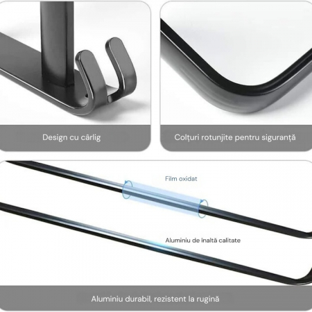 Suport de Prosoape VarioShop®, Montare pe Perete, Level 2.0, Accesorii Instalare, Rezistent la Apa si Rugina, Aluminiu, 60 cm, Negru [7]