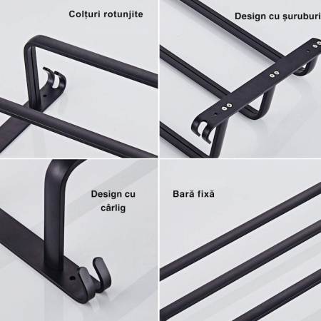 Suport de Prosoape VarioShop®, Montare pe Perete, Level 2.0, Accesorii Instalare, Rezistent la Apa si Rugina, Aluminiu, 60 cm, Negru [6]
