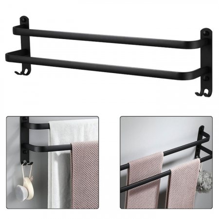Suport de Prosoape VarioShop®, Montare pe Perete, Level 2.0, Accesorii Instalare, Rezistent la Apa si Rugina, Aluminiu, 60 cm, Negru [3]