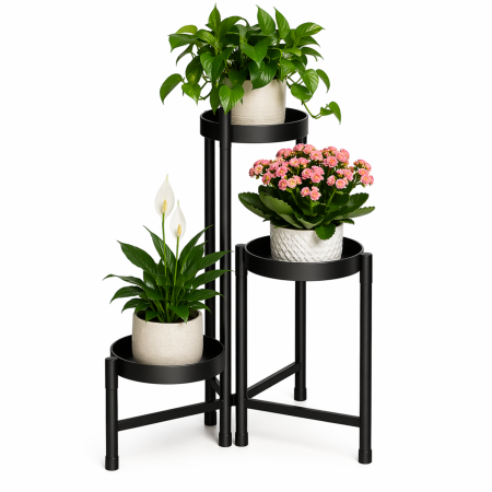 Ghivece si suporturi - Suport flori metalic  VarioShop®80 cm, 5 rafturi pentru plante, etajera ghivece stil loft, suport plante interior negru, organizator flori modern pentru living, balcon si birou