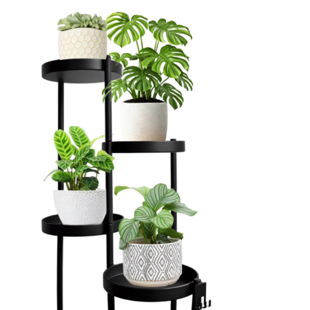 Casa & Bucatarie - Suport flori metalic  VarioShop®80 cm, 5 rafturi pentru plante, etajera ghivece stil loft, suport plante interior negru, organizator flori modern pentru living, balcon si birou
