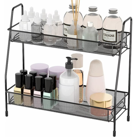 Suport metalic multifunctional pentru organizare VarioShop®, cu 2 etaje, stabil, montare usoara, ideal pentru condimente, cosmetice, 32.5 x 14 x 31 cm, Negru